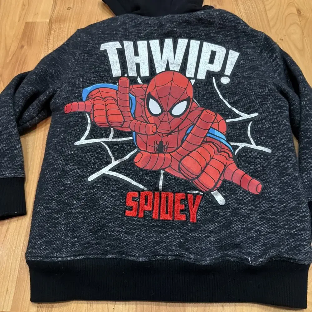 Marvel Ultimate Spiderman Zip Hoodie Jacket Quilt Lined Grays Boys 5/6